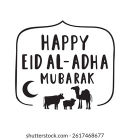 Badge. Eid Al-Adha Mubarak. Silhouettes of animals - cow, sheep, camel. Vector illustration.