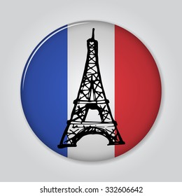 Badge with eiffel tower in sketch style. Vector illustration