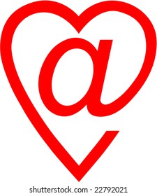 The badge of e-mail executed as heart of red color on a white background.