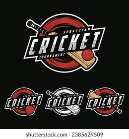 Logo del emblema de la insignia Cricket, diseño deportivo del equipo de la colección del emblema de cricket, vector de la bola de cricket