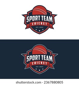 Badge emblem Cricket logo, cricket team sport design, sticks and cricket ball vector