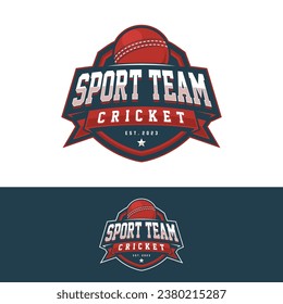 Logo del emblema de la insignia Cricket, diseño deportivo del equipo de cricket, vector de pelota de cricket