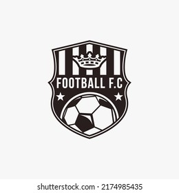 Badge Emblem Football Soccer Sport Team Club Logo With Shield, Crown And Ball Concept  Icon Vector On White Background