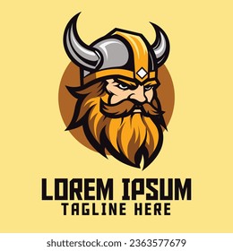 Badge Emblem of a Golden Viking: Mascot Head Logo, Nordic Template, Warrior with Helmet for Berserker Sport and Esport svg