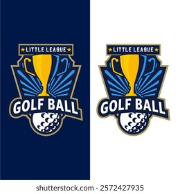 Badge emblem golf club, golf championship logo with golf ball and crossed golf sticks vector 