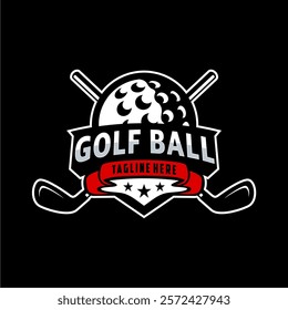 Badge emblem golf club, golf championship logo with golf ball and crossed golf sticks vector 