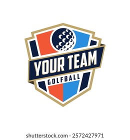 Badge emblem golf club, golf championship logo with golf ball and crossed golf sticks vector 