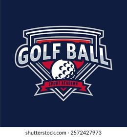 Badge emblem golf club, golf championship logo with golf ball and crossed golf sticks vector 