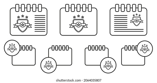 Abzeichen, Emblem, Gesetz-Vektorsymbol in Kalender-Set-Illustration für ui und ux, Website oder mobile Anwendung