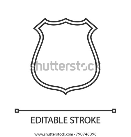 Badge, emblem linear icon. Thin line illustration. Firefighter or policeman label. Contour symbol. Vector isolated outline drawing. Editable stroke