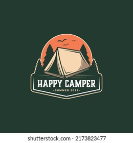 Badge emblem outdoor adventure tent camping logo vector illustrations template
