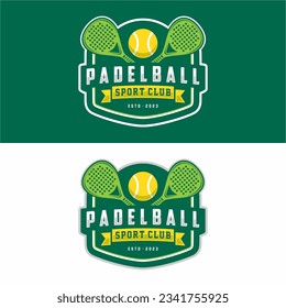 Badge emblem Paddle Tennis club logo design, paddle racket and ball vector