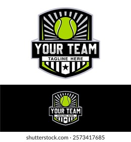 Badge emblem Paddle Tennis club logo design, paddle racket and ball vector on dark background