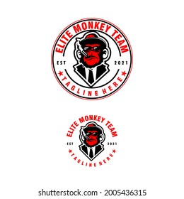 badge emblem vector monkey apes agent, stamp of mafia monkey for sport team
