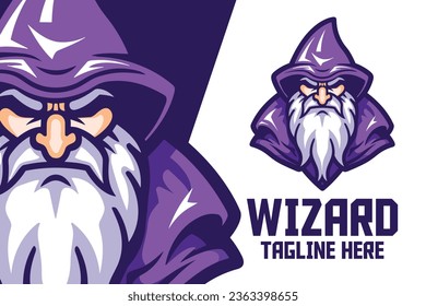 Badge Emblem of a Wise Magic Template: The Old Mage as a Wizard Head Mascot