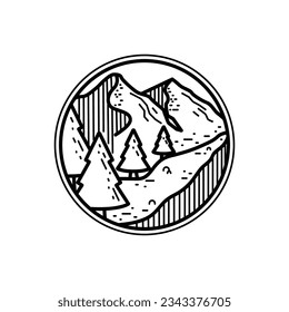 Badge explore mountain monoline or line art style vector