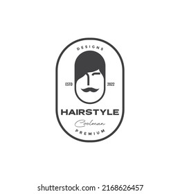 badge with fat man hairstyle logo design vector graphic symbol icon illustration creative idea