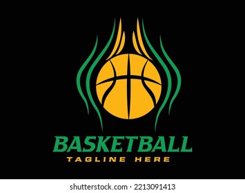 badge fire basketball vector icon logo design with black background