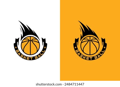 badge fire basketball vector icon logo design, with orange and black colors with multiple backgrounds