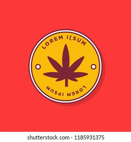 Badge Flat Style Design with Marijuana Leaf