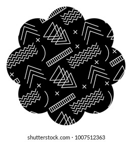 badge flower shape with memphis pattern design