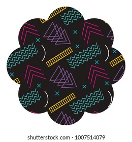 badge flower shape with memphis pattern design