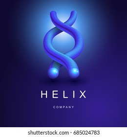 Badge in form of blue helix. Dark vector background. 