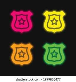 Badge four color glowing neon vector icon