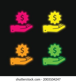Badge four color glowing neon vector icon