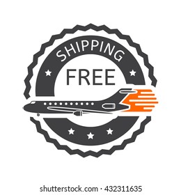 Badge free shipping of airplane, flat icon for apps and websites isolated on white background vector illustration