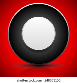 Badge or generic circular element. Fine shadow and reflection, over bright red