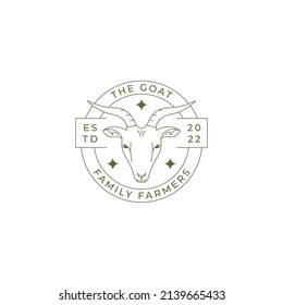 Badge of goat logo in line art style design, goat farm badge logo template, goat logo element inspiration