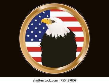 Badge golden - Eagle - head on the background of the American flag - isolated - art vector