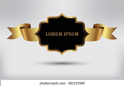 Badge with golden ribbon.Vector illustration.