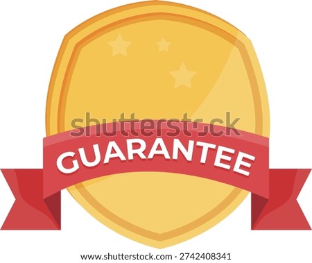 A badge of guarantee with a vibrant red ribbon, indicating a promise of satisfaction and product assurance.