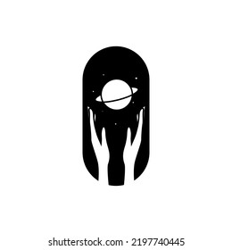 badge hands up and planet logo design