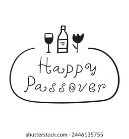 Badge. Happy Passover. Flat vector hand drawn illustration on white background.