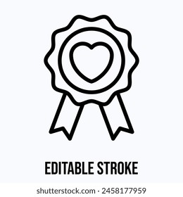 Badge With Heart Vector Icon, Editable Stroke.