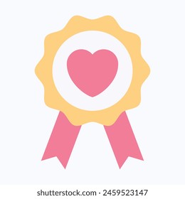 Badge With Heart Vector Icon, Flat Style Isolated Vector Icon.