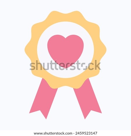 Badge With Heart Vector Icon, Flat Style Isolated Vector Icon.