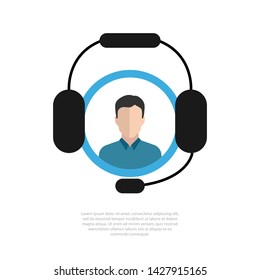 Badge of help. Sign of a man with black headphones on a white background.