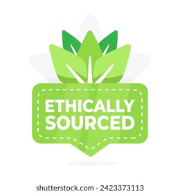 Badge highlighting ethically sourced products with a leaf design, emphasizing responsible sourcing