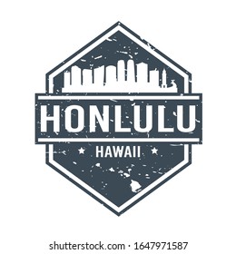 Abzeichen von Honolulu Hawaii. Reisestempel-Symbol. Skyline City Design. Tourismus Souvenir Vektorillustration.