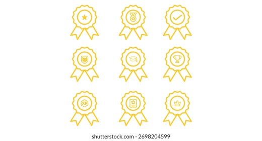 Badge icon. Award sign vector set. Achievement sign set. Checkmark prize reward badge. Winner best reward isolated icon set.