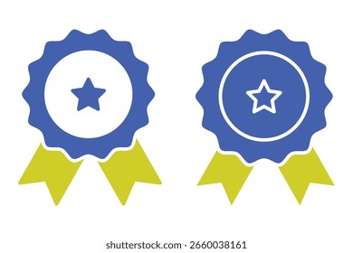 Ícone de Crachá. Vetor de ícones de prêmios. Alcance sinais e símbolos. Ícone de vetor de fita de certificado profissional, ícone de vetor de medalha de garantia ou garantia, melhor ícone de vetor de emblema de qualidade premium para designs de interface de usuário. 