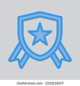 Badge icon in blue style, use for website mobile app presentation