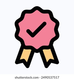 Icono de placa. Compruebe El Icono De La Insignia. Icono de insignia de marca, Ilustrador de Vector, Icono de Vector de color lineal aislado.
