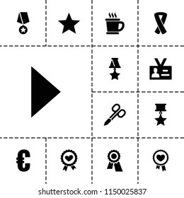 Badge icon. collection of 13 badge filled icons such as manicure scissors, award, euro, heart ribbon, medal with star, medal, ribbon. editable badge icons for web and mobile.