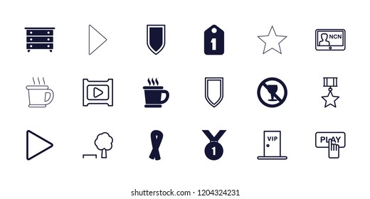Badge icon. collection of 18 badge filled and outline icons such as nightstand, ribbon, no alcohol, number 1 medal, shield. editable badge icons for web and mobile.