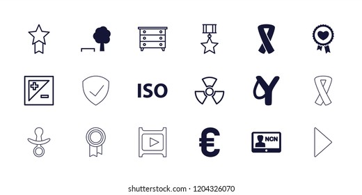 Badge icon. collection of 18 badge filled and outline icons such as sligshot, tree and bench, iso, nightstand, light exposure. editable badge icons for web and mobile.